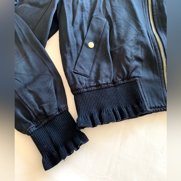 Club Monaco Navy Satin Bomber Jacket - Picture 3 of 4